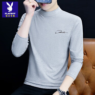 花花公子（PLAYBOY）莫代爾純棉半高領(lǐng)長(cháng)袖t恤男士秋裝上衣秋冬打底衫內搭中領(lǐng)秋衣男 YPC6023淺灰色 L 【建議115-130】