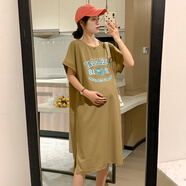 韻暖香孕婦裙夏裝上衣夏季時(shí)尚寬松過(guò)膝中長(zhǎng)款純棉連衣裙夏天t恤裙 奶茶黃 XXL