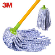 3M 思高一拖凈棉線布條吸水無紡布拖把墩布家用一拖凈老式傳統(tǒng)拖把 耐磨型拖把1桿+2頭