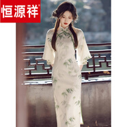 恒源祥民國風(fēng)旗袍年輕款少女秋季新中式國風(fēng)素雅氣質(zhì)2025年新款長款 竹葉白 S