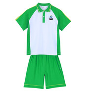 米兔果廣州番禺區小學(xué)生校服長(cháng)袖套裝班服兒童夏季短袖t恤長(cháng)褲薄款夏款 男生短袖+短褲 145