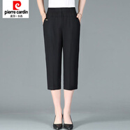 皮爾卡丹夏季女七分褲薄款休閑褲松緊高腰直筒中褲奶奶純色褲子 黑色 T58款 單件裝 清涼七分 2XL 建議 100-120斤穿