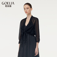 歌莉婭薄外套新品10MM真絲喬其七分袖上衣開(kāi)衫空調防曬衫1E4L6E010 00B黑色 S