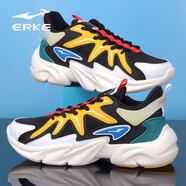 鴻星爾克（ERKE）跑步鞋男網(wǎng)面透氣老爹鞋休閑運動輕便減震軟底慢跑鞋 正黑/橡芽白 39