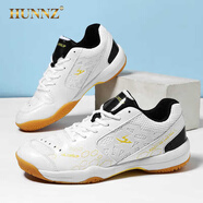HUNNZ品牌羽毛球鞋男士比賽訓(xùn)練網(wǎng)球鞋乒乓鞋防滑運動鞋 白黑色 40