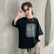 BABYBODY男童韓版T恤短袖夏裝潮牌新款中大童男裝棉質(zhì)上衣寬松痞半袖 耀黑 150CM【建議身高135-140CM】