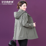甘甘的世界中年春秋裝外套洋氣2025新款甘夫人休閑短款風(fēng)衣女上衣 軍綠 XL 適合120-135斤