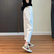 愷吉銳氣質(zhì)女神新款米白色高腰牛仔褲女九分直筒寬松松緊腰休閑 白色 春款 M 27 【95-105斤左右】