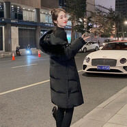 慕舍（mushe）MUSHE輕奢羽絨服女中長(cháng)款冬連帽白鴨絨大毛領(lǐng)小個(gè)子加厚保暖外套 黑色 XL (140)