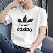 阿迪達(dá)斯 （adidas）三葉草短袖T恤男士2025夏季休閑半袖透氣圓領(lǐng)上衣跑步健身體恤 白色黑IV5353純棉親膚 L 建議體重170-190斤