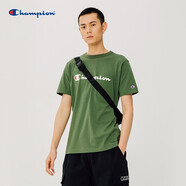 Champion夏季經(jīng)典款印花草寫LOGO圓領(lǐng)休閑運(yùn)動(dòng)T恤無性別冠軍短袖男女情侶 深綠色(偏?。?M