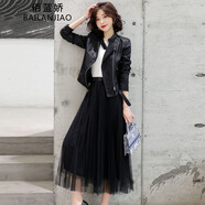 佰藍(lán)嬌 皮衣女短款2022春裝新款春季女裝春秋韓版時(shí)尚品牌女士皮夾克機(jī)車服小個子休閑修身短外套上衣 黑色 XL