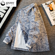 gxmy格子刺繡字母小香風(fēng)休閑外套男潮牌高街痞帥炸街牛仔夾克衣服男裝 藍(lán)色 M