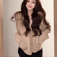 記述今年流行的毛領(lǐng)連帽毛衣外套女2024秋冬新款洋氣顯瘦針織開衫上衣 卡其色 #XL(建議120-130斤)