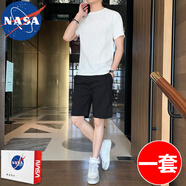 NASA RHUDE夏天套裝男裝潮流男士休閑套裝短袖t恤男套裝男夏季衣服男夏裝 8610白色(短袖+短褲) XL (建議體重130-140斤)