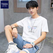 TEEK短袖t恤男裝上衣服 青少年新款夏季男士高中生潮流休閑重磅棉體恤 【柔軟舒適】S218白色 L