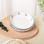 順祥陶瓷碗碟餐具小清新米飯碗輕奢田園風(fēng)釉下彩家用面碗大碗陶瓷湯碗 7英寸飯盤(pán)2個(gè)裝