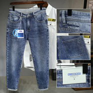 卡維妲牛仔褲男寬松彈力2023秋季新款簡(jiǎn)約藍色休閑長(cháng)褲男式加肥大碼褲裝 藍色 28 建議(90-100)斤