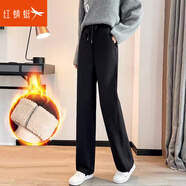 紅蜻蜓休閑褲女羊羔絨春季加絨衛(wèi)褲運動褲加厚保暖女裝棉褲子女 黑色加絨 L