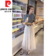 皮爾卡丹（pierre cardin）2025初春穿搭一整套今年流行漂亮牛仔外套連衣裙兩件套裝女顯瘦女 牛仔外套+白色半身裙 S 40/45kg