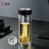 希諾（HEENOOR）雙層玻璃杯男女士高檔商務泡茶杯帶濾網(wǎng)便攜車載水杯加厚隔熱杯子 XN-6617專柜款 410ml 禮盒裝