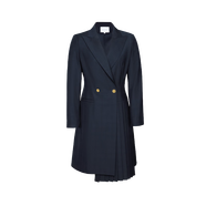 TIE FOR HERTieForHer 羊毛風(fēng)琴褶雙排扣氣質(zhì)高級優(yōu)雅職場(chǎng)通勤女士西裝連衣裙 藏青色暗格紋 現貨E1WTTS001B S