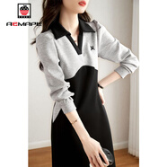 AEMAPE運動(dòng)連衣裙秋季2025秋冬新款時(shí)尚設計感舒適顯瘦減齡POLO領(lǐng)中長(cháng)裙 灰色 XL