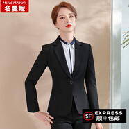 名曼妮商務(wù)西服職業(yè)裝女裝工裝套裝外套正裝女白領(lǐng)銷(xiāo)售酒店前臺工作服 黑色西裝+褲子(一扣) M(建議 90-100斤)