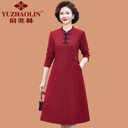 俞兆林（YUZHAOLIN）媽媽春秋款喜服婚宴裝旗袍裙子2025新款中老年喜婆婆本命年連衣裙 酒紅色 XL (參考90-110斤)