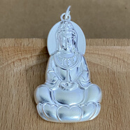 百氏銀誠古法實心999足銀蓮花座觀音菩薩吊墜心經(jīng)掛墜男女 單獨吊墜（約27克）