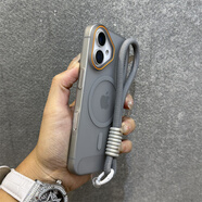 米弗希 適用蘋(píng)果16手機殼鈦灰磁吸柔砂iphone16promax新款半透明15pro高級14硬殼13磨砂16plus超薄保護套 磨砂硬殼磁吸【鈦灰】+灰色手繩 iPhone 16