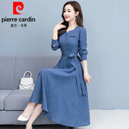 皮爾卡丹（pierre cardin）長袖時(shí)尚棉麻連衣裙女2025春秋裝新款韓版高貴氣質(zhì)修身顯瘦中長裙 DG-735#牛仔藍(lán)色 L 【95-110斤好質(zhì)量】