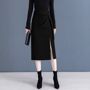 唐謎（TANGMI）設計感時(shí)尚通勤半身裙女春季2025新款高腰開(kāi)叉顯瘦氣質(zhì)修身包臀裙 黑色【毛呢料】 2XL (30) (推薦125-135斤)