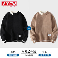 NASA XVVX官方秋冬季加厚毛衣男新款潮流寬松半高領(lǐng)針織衫男保暖男裝上衣服 黑色+卡其【常規(guī)款】 XL (115-130斤)