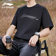 李寧短袖男T恤透氣韋德badfive文化衫圓領上衣男士半袖一件 591黑色 XXL(185/100A)