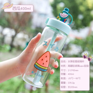 卡西菲kaxifei（KAXIFEI）個(gè)性水果玻璃杯附吸管透明可手提便攜水杯大容量可愛(ài)簡(jiǎn)約辦公室杯 西瓜400ml+杯套