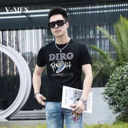 V-MENVMEN威曼春夏新款重工藝休閑時尚圓領(lǐng)短袖印花燙鉆男T恤V023T805 黑色 XL