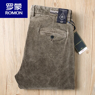 羅蒙（ROMON）歐洲站秋冬厚款燈芯絨純棉長(zhǎng)褲做舊保暖彈力條絨直筒休閑褲男 深卡其色 34
