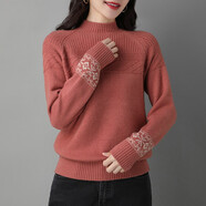 高端輕奢品牌店純羊絨衫毛衣女100%山羊絨套頭秋冬季新款加厚款針織半高領(lǐng)內(nèi)搭通勤可外穿打底衫上衣長袖 皮紅色 XL