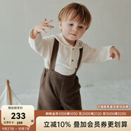 OAK FAMILY秋季新品男女寶寶背帶褲短褲嬰兒連體褲外出兒童褲子 棕色 100