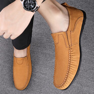 布魯斯麥昆輕奢品牌男鞋頭層牛皮柔軟舒適駕車豆豆鞋大碼46英倫時(shí)尚男士百搭 ckle-1314002黃棕色常規(guī)版 37