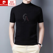 皮爾卡丹（pierre cardin）高端羊i毛衫短袖t恤半高領(lǐng)秋冬季中青年男士半袖毛衣打底針織衫 黑色8210 180碼建議155-170斤