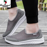 西域駱駝（VANCAMEL）老北京布鞋女夏季大網(wǎng)眼網(wǎng)面爸爸媽媽鞋一腳蹬輕便防滑軟底運動鞋 深灰男款 39
