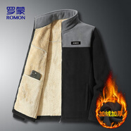 羅蒙（ROMON）夾克男秋冬季潮流棒球服抓絨衣加厚立領(lǐng)搖粒絨外套男裝ZR58黑2XL