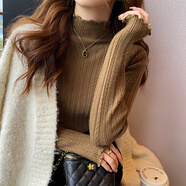 歐芙倫針織衫女打底衫秋冬季女裝毛衣女半高領(lǐng)百搭套頭修身純色女士上衣 咖啡色 均碼 80-130斤穿