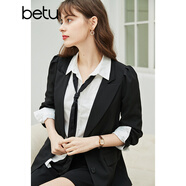 betu百圖女裝小西裝韓版職業(yè)西服收腰顯瘦春季新款九分袖外套2102T31 黑色 S