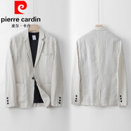 皮爾卡丹（pierre cardin）棉麻西服男夏季韓版修身中年休閑小西裝便裝亞麻西裝薄外套潮針織 卡其色 2XL (155-170)斤