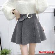 事思秋冬新款韓版百搭學(xué)生呢子裙蓬蓬裙半身裙子高腰毛呢短裙女 皮帶款 灰色(單短裙) S 160