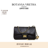 BOTANSA VRETHA BV 新款包包真皮女包牦牛皮方胖子蛇纹小金球链条单肩斜跨小方包 黑色【20cm】