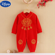 迪士尼（Disney）嬰兒紅色滿月服寶寶百天連體衣新生兒喜慶大紅衣服0-1歲長袖爬服2 新長命鎖連體 66cm